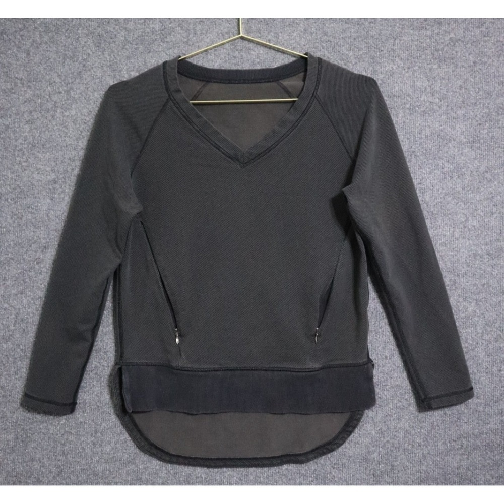 Lululemon Pullover Women 4 Faded Black Pin Stripe Relaxed Fit LS Yoga Athleisure